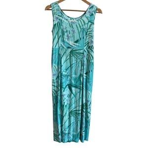 Vintage Jams World Tropical Midi Dress Sz XS Blue Sleeveless Oversized Beachy